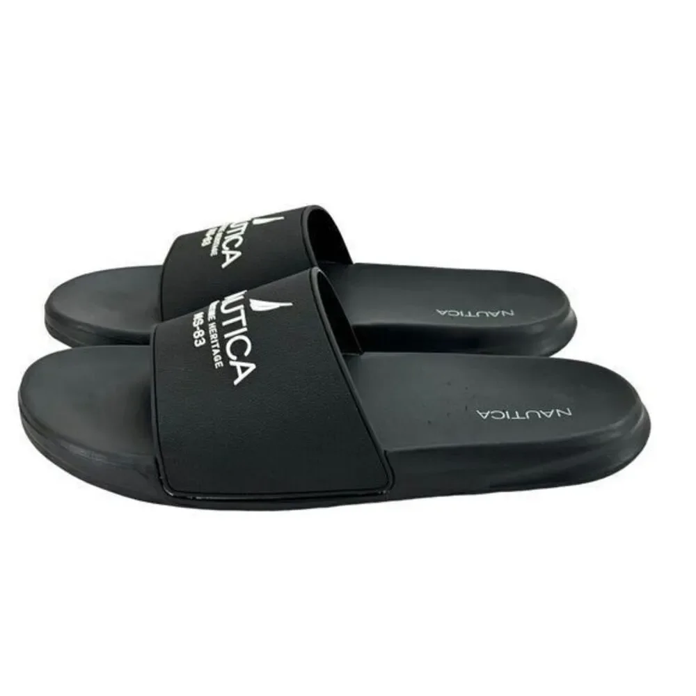 NAUTICA ‎ Black White Maritime Heritage NS-83 Logo Slide Mens Sandal Mens 10